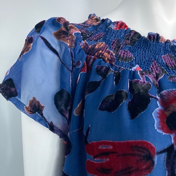 Flocked Chiffon Dress by En Creme, Navy Chiffon Smocked Dress - Picture 5 of 10